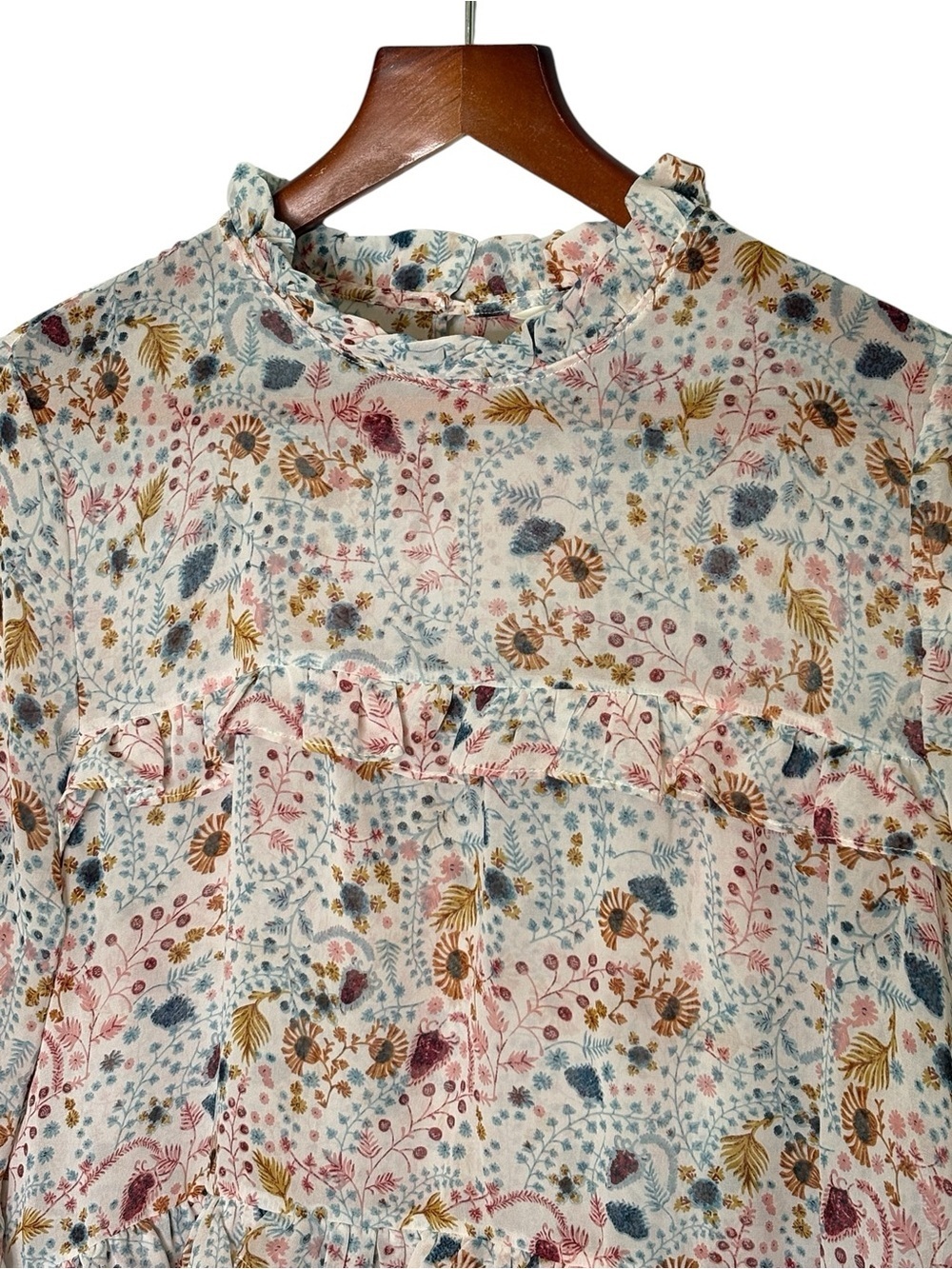 Sundance Celina Tiered Peasant Blouse - Size M - Boho Floral Sheer Ruffle Top - Picture 6 of 12